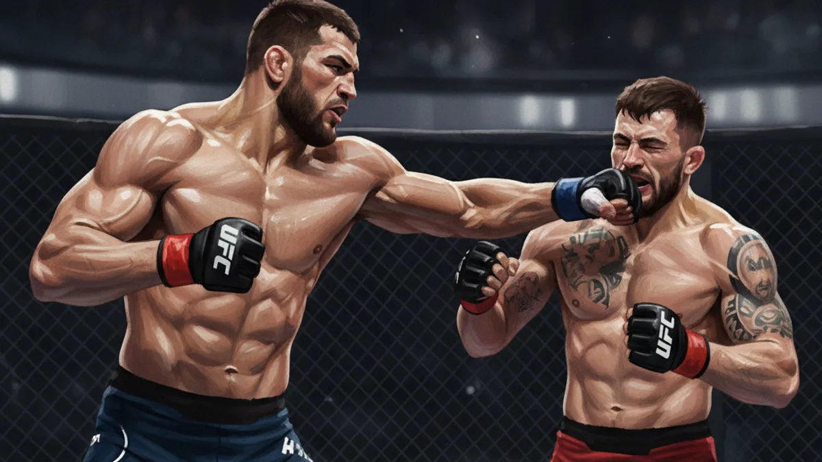 Magomed Ankalaev throwing a strike inside the Octagon