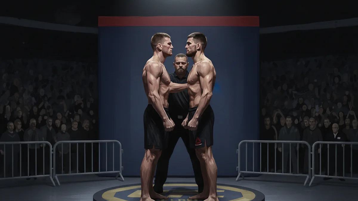 An empty UFC octagon lit up before a fight card