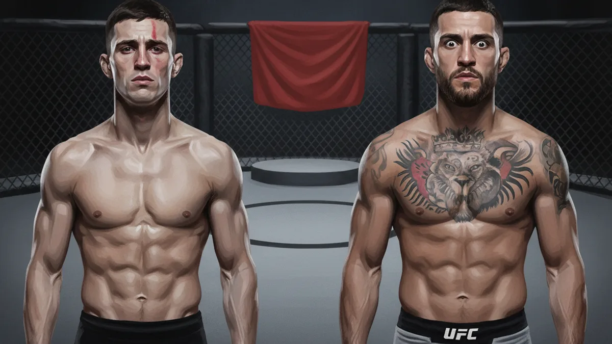 An empty UFC octagon lit up inside an arena ahead of a Fight Night card