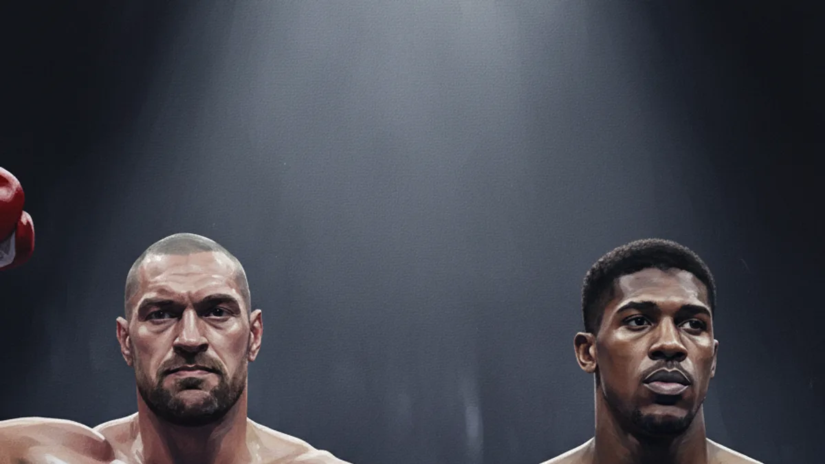 A heavyweight boxer landing a punch in a brightly lit ring